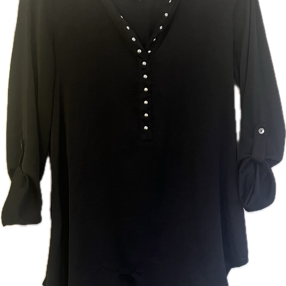 Rock & Republic Black Top with Silver Buttons